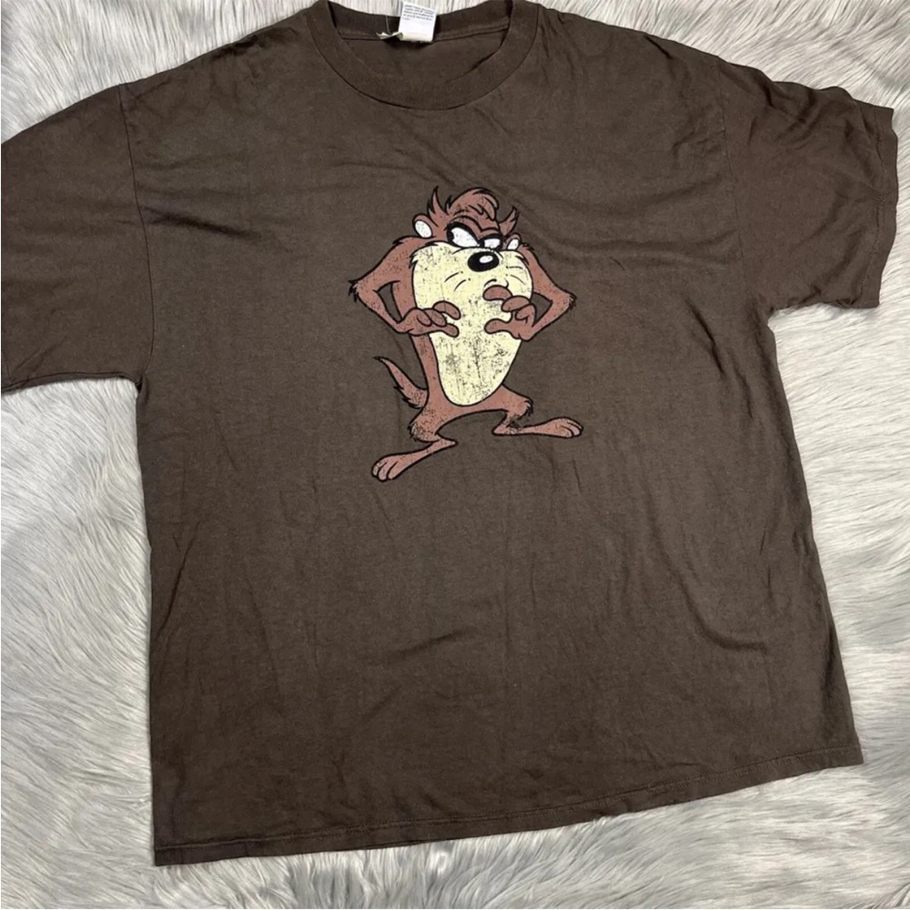 Vintage Y2K Brown Looney Tunes Taz Devil T Shirt XL